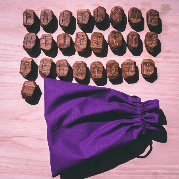 Handcrafted Elder Futhark Rune Set | Oak Runes + Bag - Image 2