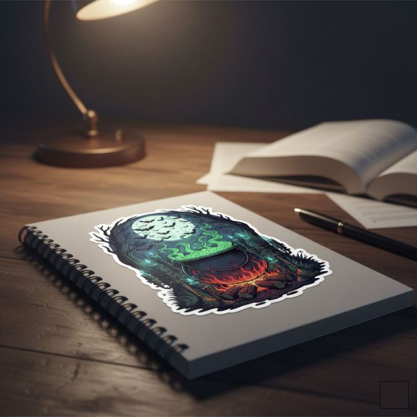 Halloween Cauldron Sticker with Spooky Trees – Witchy Potion Design pack of 10 - Image 2